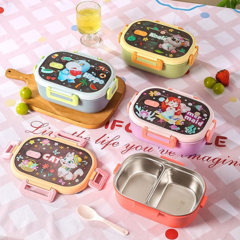 Divided bento box, 304 stainless steel lunch box, student & office worker, microwaveable, sealed meal container, cute cartoon design