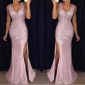 spring new european and american style women's foreign trade dress -  slit gold-embellished maxi dress evening gown