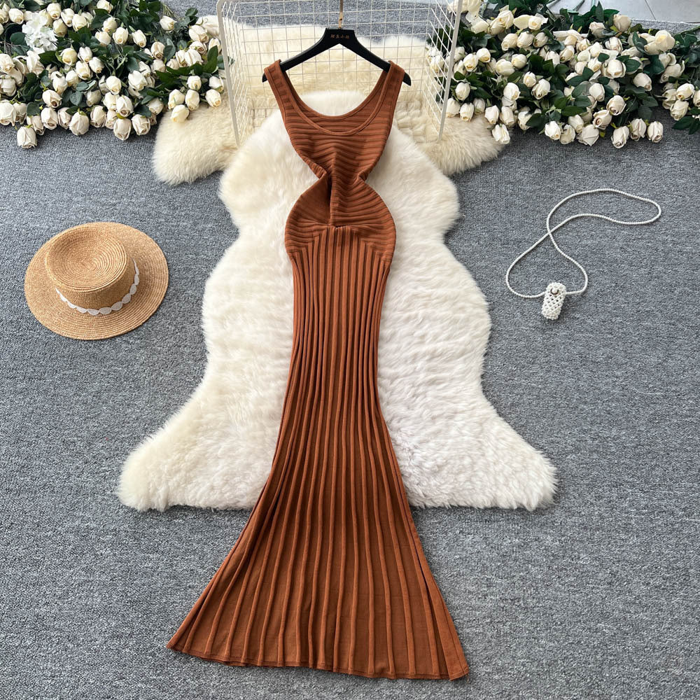 Accessible luxurynormcore styleclassy sense suspender knittingdress women's summer silmslimming look pure desire street hot girl long skirt