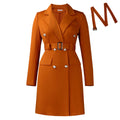 D3348  cross-border autumn and winter new long-sleeved hip-covering commuter double-breasted pure color suit european and american dress