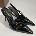 2026 summer european and american style patent leather stiletto peep-toe sandals women's single strap cat heel pointed toe back strap high heels