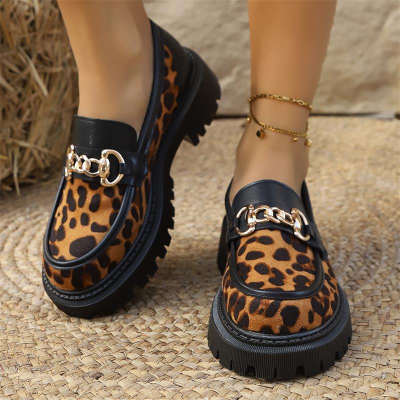 plus size slip-on leopard print loafers for women  spring & fall new arrivalthick soleflats british style small leather shoes for women