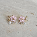 Sakura pink jelly flower sense of design small fresh pearl artsy daily earrings fairy fashionable popular earrings