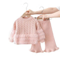 Girls' faux mink two-piece sweater set -  autumn/winter new collection - baby girl crewneck sweater and pants outfit