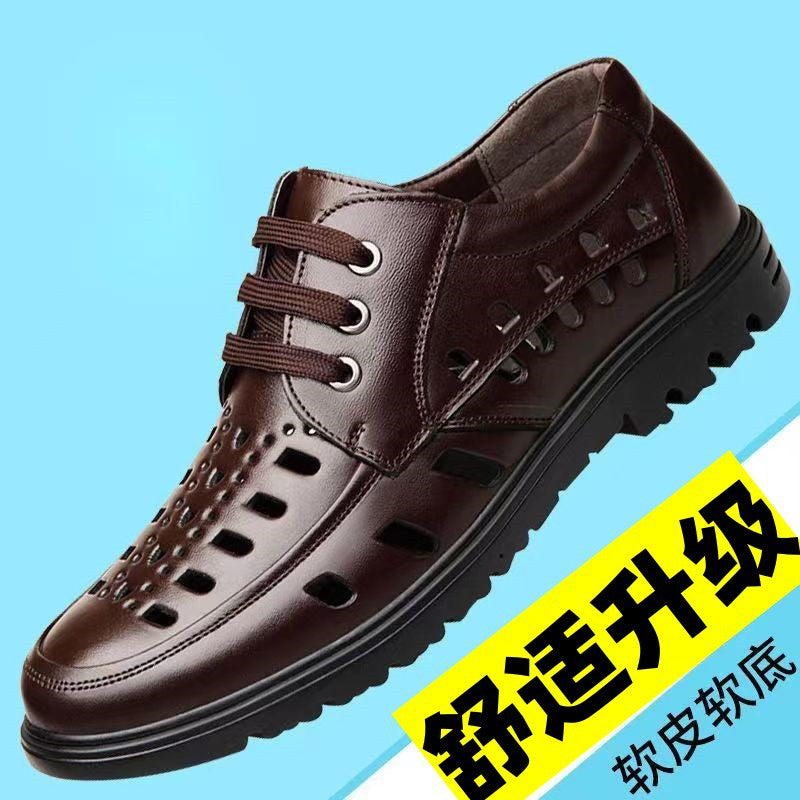 New arrival business hole cool leather shoes men's casual wedding groom british sandals summer breathable youth pointed toe men's shoes