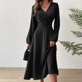 cross-border french chic v-neck dress - autumn/winter elegant a-line high-waisted midi dress