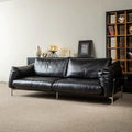 Minimalist mid-century modern genuine leather sofa for living room, small apartment, bauhaus retro style black hammer sofa, 2025 new arrival