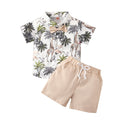 Amazon new spring/summer boys' leaf print short sleeve and shorts set - beach vacation style two-piece outfit