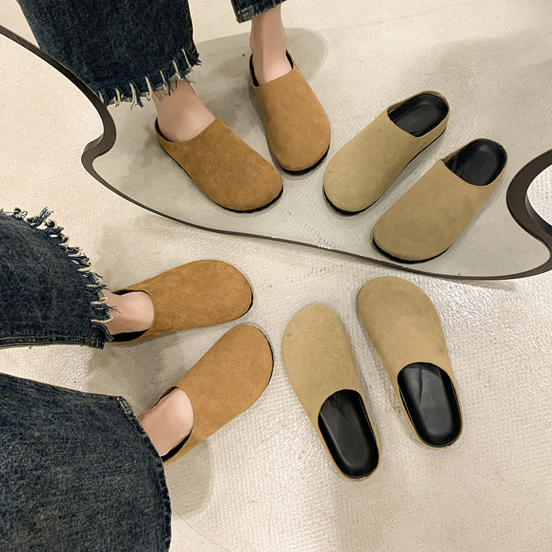 Comfortable casual shoes thick sole toe-cap half slippers easiest for match birkenstock shoes loafers fall and winteroutwear soft sole flats women's shoes