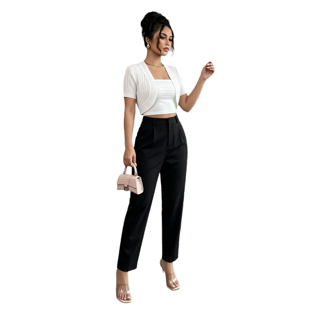european and american cross-border chic v-neck short-sleeve knitted sweater top for women