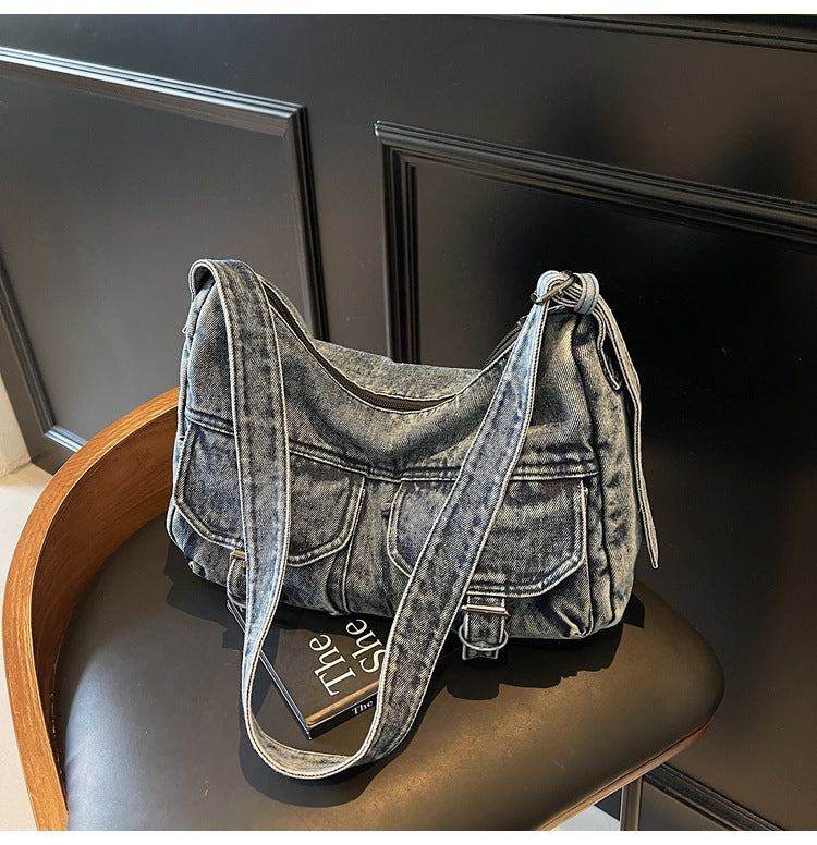 Cross-border denim bag women's 2025 new trendy fashion tote bag shoulder bag large capacity messenger bag