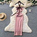 Korean style halter neck sweet & spicy girl knitted dress - women's summer bow-tie bodycon skirt - sexy vacation vibe