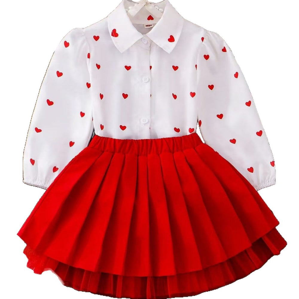 Children's clothing  fashion children's clothing cross-border love shirt pleated cake skirt two pieces