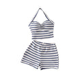 hot-selling girls' outfit,  spring/summer european and american new style, fashionable striped halterneck tube top and high-waisted shorts set