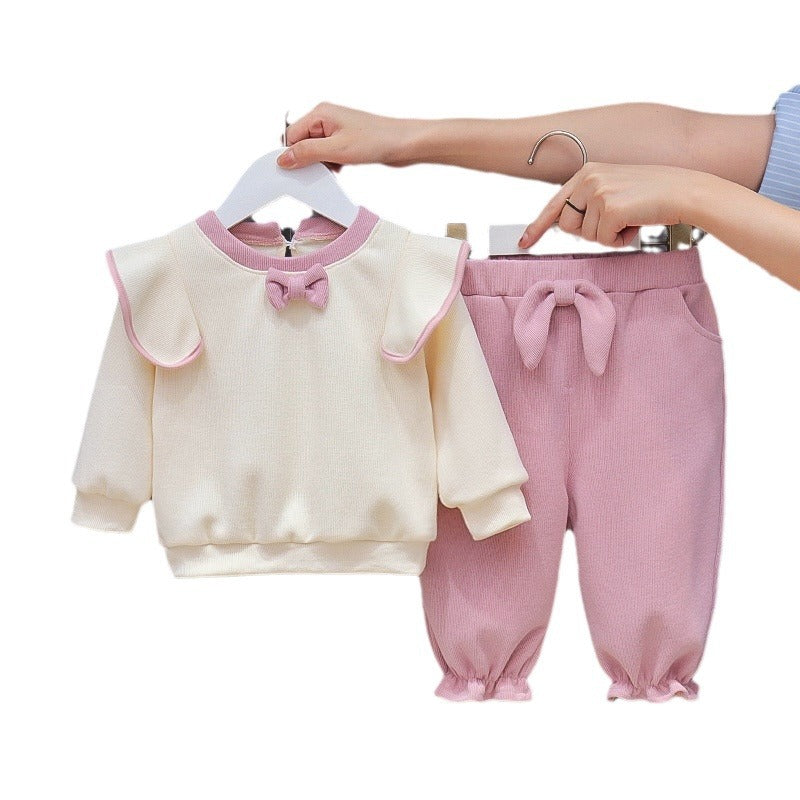 Spring & fallnew arrival infants and young children go out k-stylelong sleevestwo-piece set baby girl style flying sleeves casual elegant suit infant