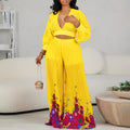 D440 independent station foreign trade wholesale v-neck chiffon lantern sleeve tops pleated wide-leg pants two-piece set fashion suit