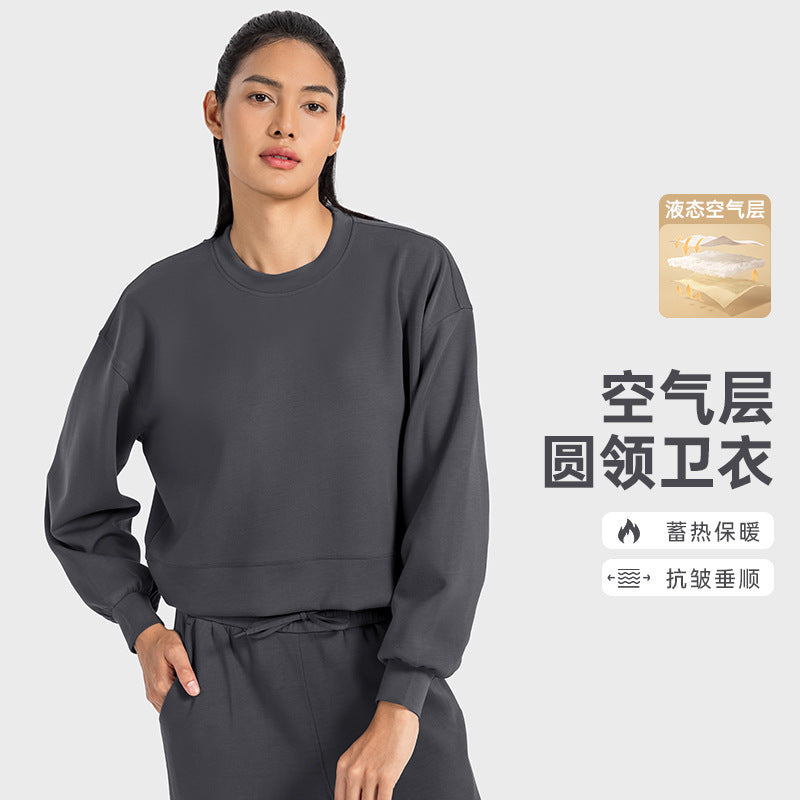 New air layer crew neck casual yoga long sleeve loose fit quick-dry drapey sports sweatshirt for women daw015