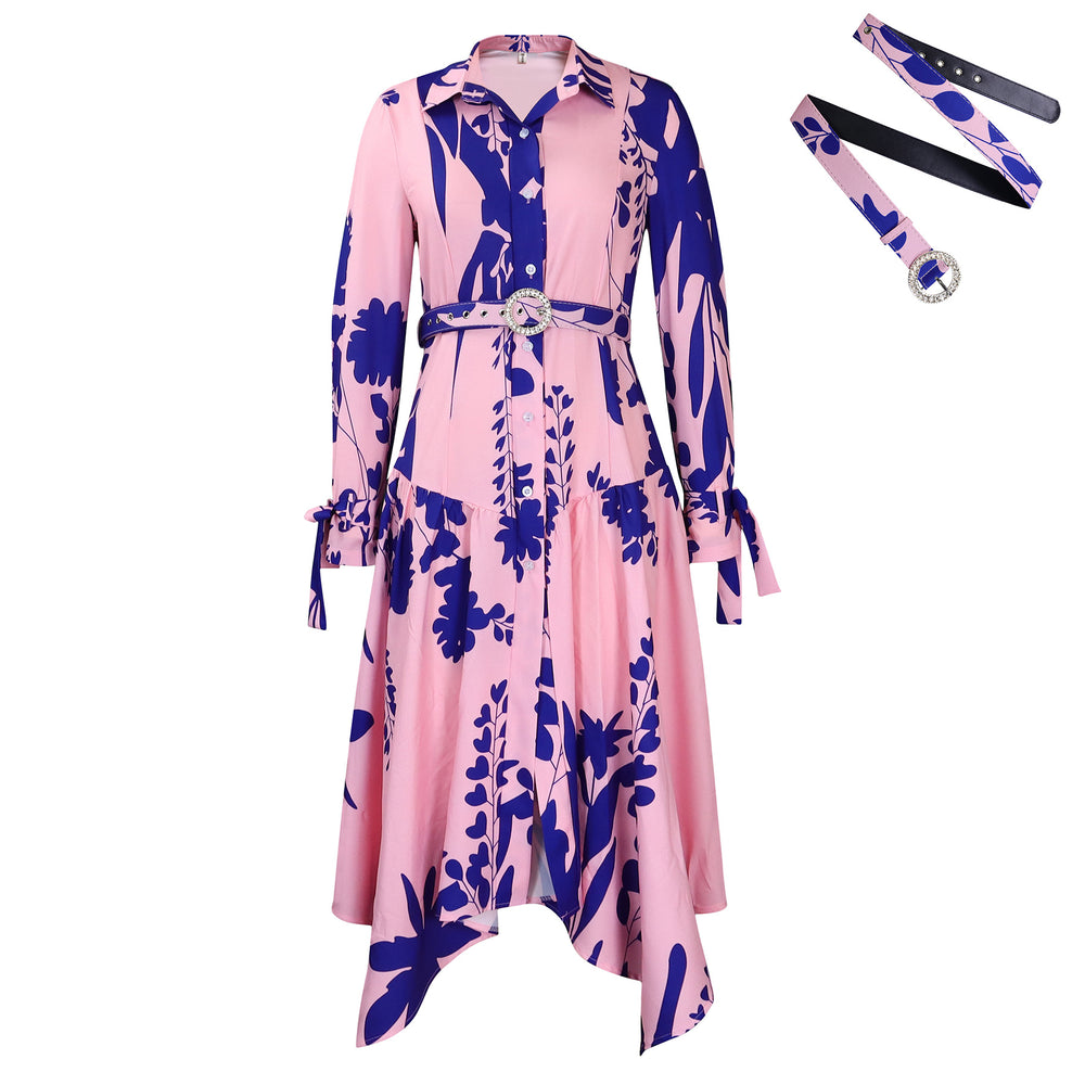 D3264 cross-border fashionplus size women's clothing  new elegantprinting asymmetrical lapel foreign trade dress