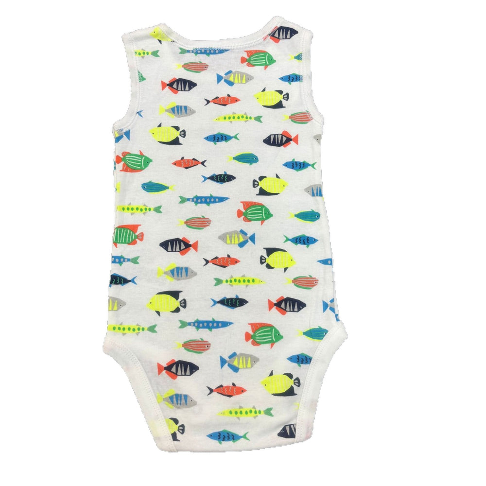Export baby boy sleeveless khaki colorful fish printing baby pure cotton vest butt wrap summer breathable one-piece