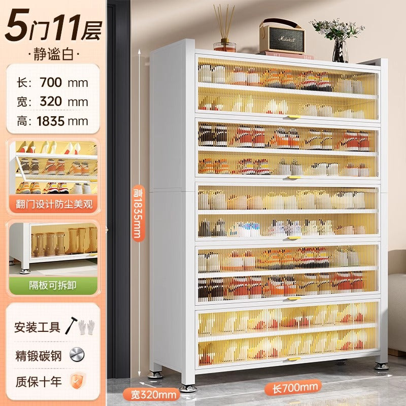 Steel shoe cabinet for home, all-in-one entryway cabinet, multi-layer large capacity storage cabinet, metal dustproof shoe rack