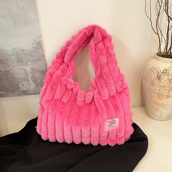 Korean version of fluffy large-capacity plush shoulder bag autumn and winter new commuting simple casual handbag fluffy vest bag