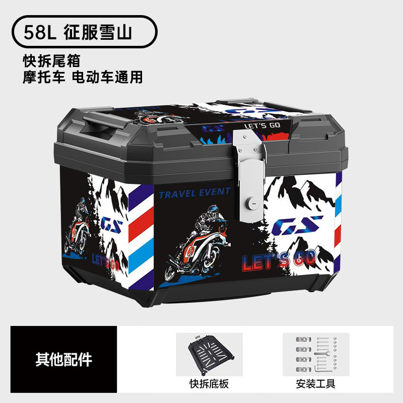 Universal motorcycle top box - extra large capacity electric vehicle waterproof trunk - scooter luggage box - tool storage case