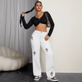 Pre-sale-65723# cross-border foreign trade women's fashion ins straight-leg casual leopard print cross jeans