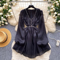 K-style heavy industry beading sexy pure desire dress women's summer purple v neck waist slimming lookelegant long skirt work clothing