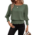 fashion cross-border women's spring & fallpure color long-sleeved ruffle sleeve round neck loose t-shirt