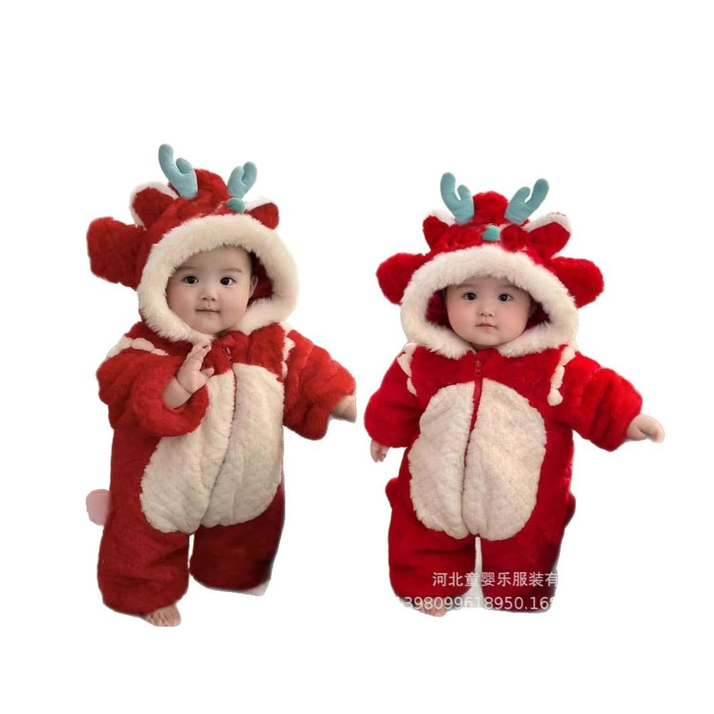 Baby new year's greetings clothes winter year of the dragon baby clothes winter clothes festive toddler new year's jumpsuit winter super cute