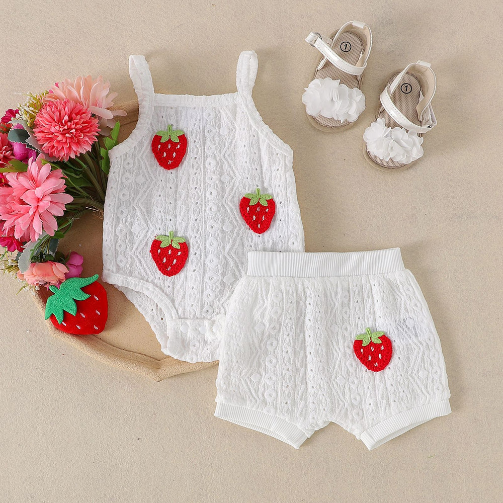Children's clothing  cross-border fashion strawberry chapter off-white camisole + shorts summer new