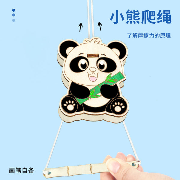 Scientific experiment tree climbing panda bear climbing rope friction steam technology small production DIY small invention material package