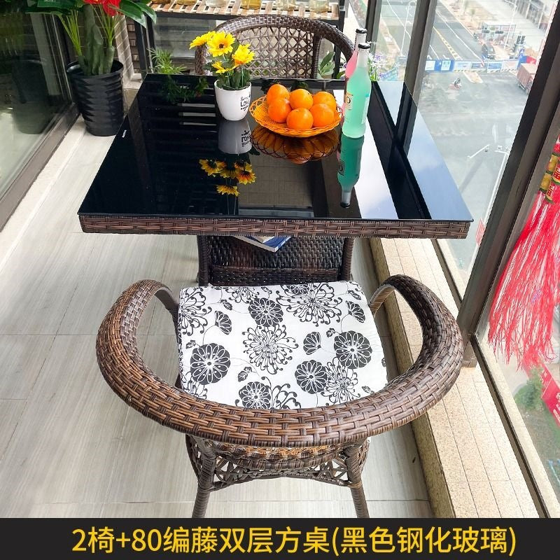 Three-piece rattan chair set casual tea table courtyard rattan outdoor table and chairs balcony tea table and chairs balcony casual table and chairs