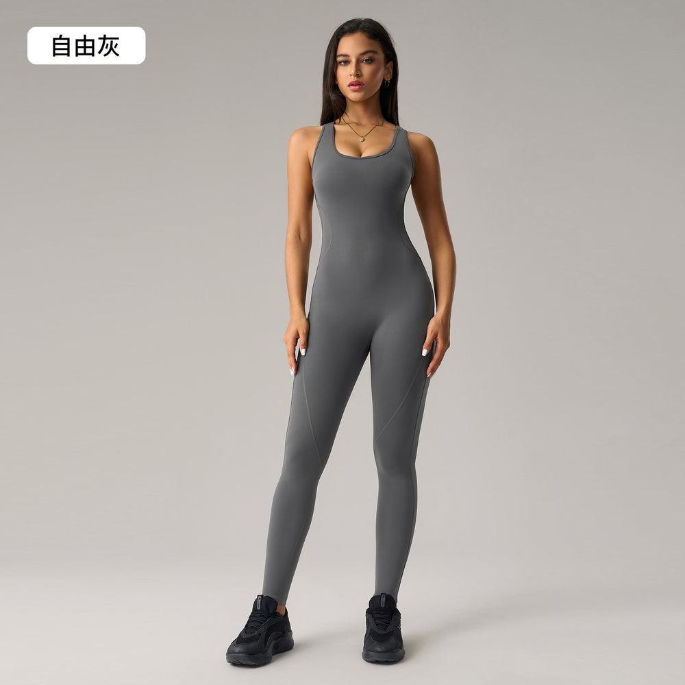 fashion nude back yoga jumpsuit with breast pad and elastic peach butt lifting yoga fitness pants dlt007