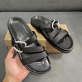 Spain 2024 summer new one-strap open-back women's shoes black rhinestone embellished flat round-toe european and american sandals
