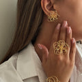Multi-layered flower ring earrings wholesale cross-border niche design wrapped accessories irregular lines hollow bracelet for women