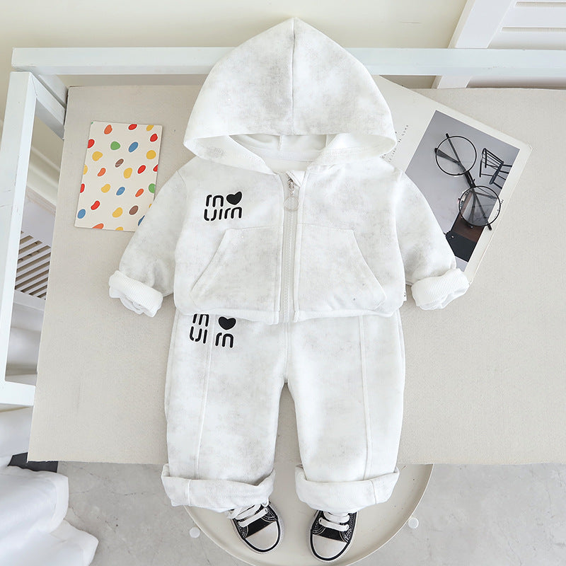 Autumgirlfashiontrendypreppy styleloosecasualsuit hooded cardigansweatshirtstraight-leg sweatpantstwo-piece set