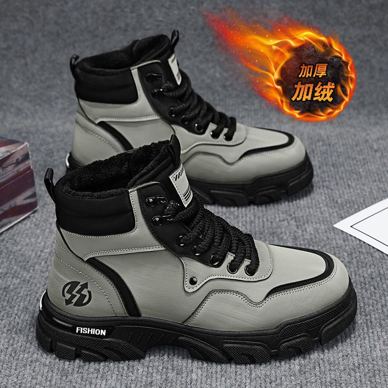 Men's snow boots: winter trendy martin boots, fleece-lined, extra thick, warm, fashionable, retro, anti-slip, wear-resistant, work boots for men