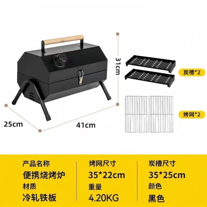 Small portable outdoor bbq grill with collapsible chimney, charcoal camping bbq grill for outdoor cooking and barbecuing