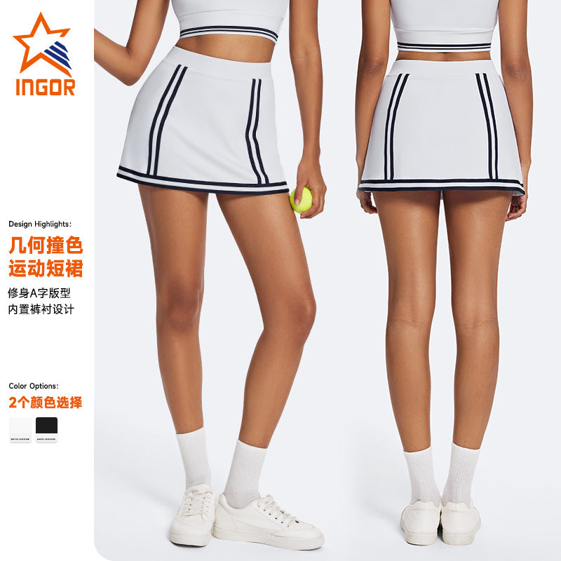 New arrivalfashion tape sports short skirt high waistslimming look tennis skirt breathable a-line running silm yoga short skirt for women