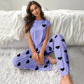 european and american new women's loungewear set: heart print t-shirt and casual comfortable pants pajama two-piece