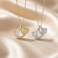 Japanese and korean style simple copper inlaid zirconium full diamond shell necklace accessible luxuryniche style female elegantfashion titanium steel clavicle chain jewelry