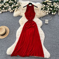 European and american pure desire style sleeveless dress women's summer sexy backless waist slimming look hot girl chic large swing long skirt