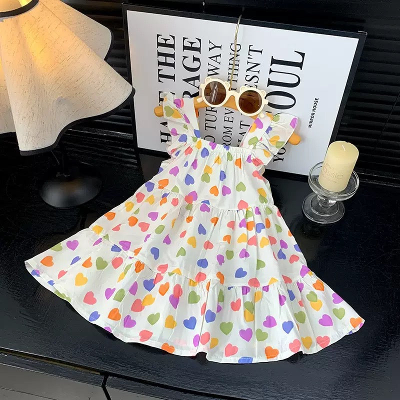 [family wear] children's cotton silk suspender dress sleeveless cake skirt summer thin flying sleeve western style floral skirt