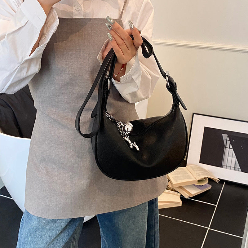 Cross-border niche soft leather lychee pattern portable dumpling bag women's 2025 new high-end fashion shoulder messenger bag