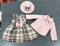 exclusive supply of elegance woolen outwear + plaid a-skirt + bow hat fall and wintergirlsuit three-piece set
