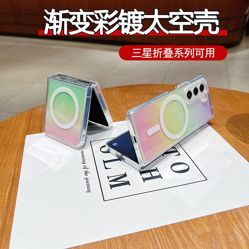 Premium rainbow plated aurora samsung foldable zfold7 magnetic phone case, compatible with zflip7 and zfold5