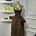 European and american cross-border women's fashion:  summer new sexy leopard print bandeau bodycon maxi slip dress
