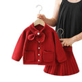 Girls' sweater set,  autumn/winter collection: baby girl knitted cardigan with bow collar, versatile two-piece outfit