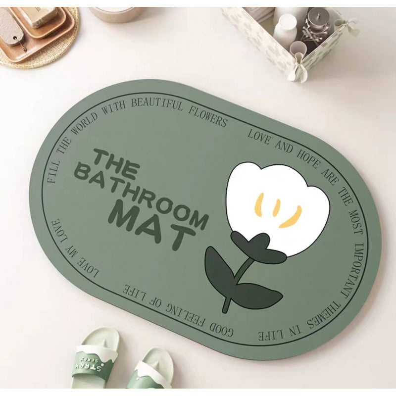 Daisy diatomaceous earth bath mat - absorbent, non-slip, quick-drying floor mat for home bathroom, toilet, and entryway